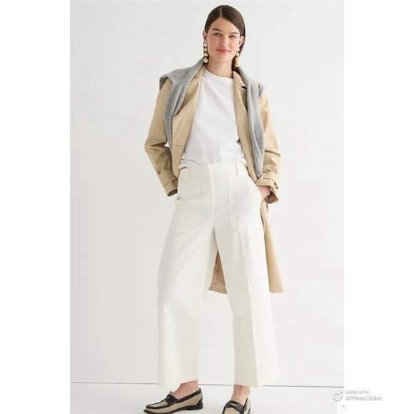 J Crew Petite Sydney Wide Leg Pant Size 6 Ivory Stretch Cotton Blend NWT - Picture 1 of 17